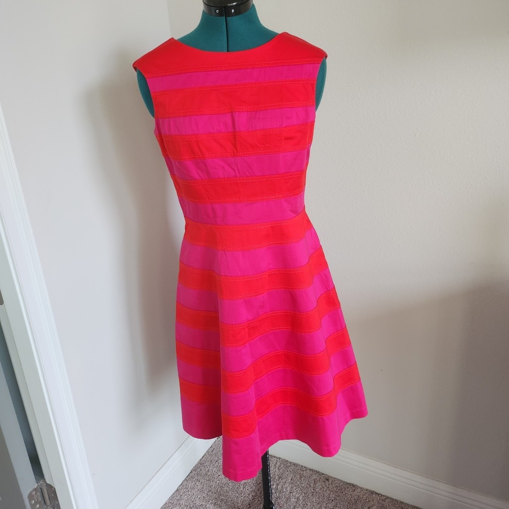 New Directions Womens Fit and Flare Dress Pink and Red Stripes Size 6 Sleeveless